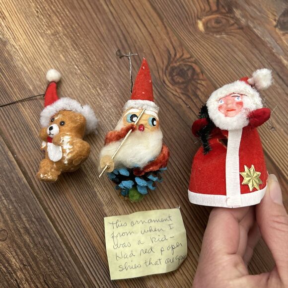 Lot of 3 Vintage 1950s Christmas Ornaments With Handwritten Notes Hudson’s Det - Picture 1 of 8